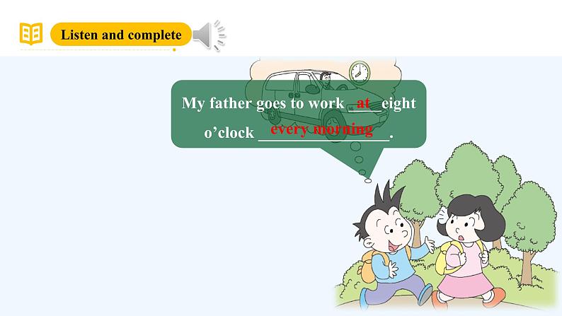 外研版（三起）英语五下 Module 7 Unit 1《 My father goes to work at eight o'clock every morning 》课件58张第5页