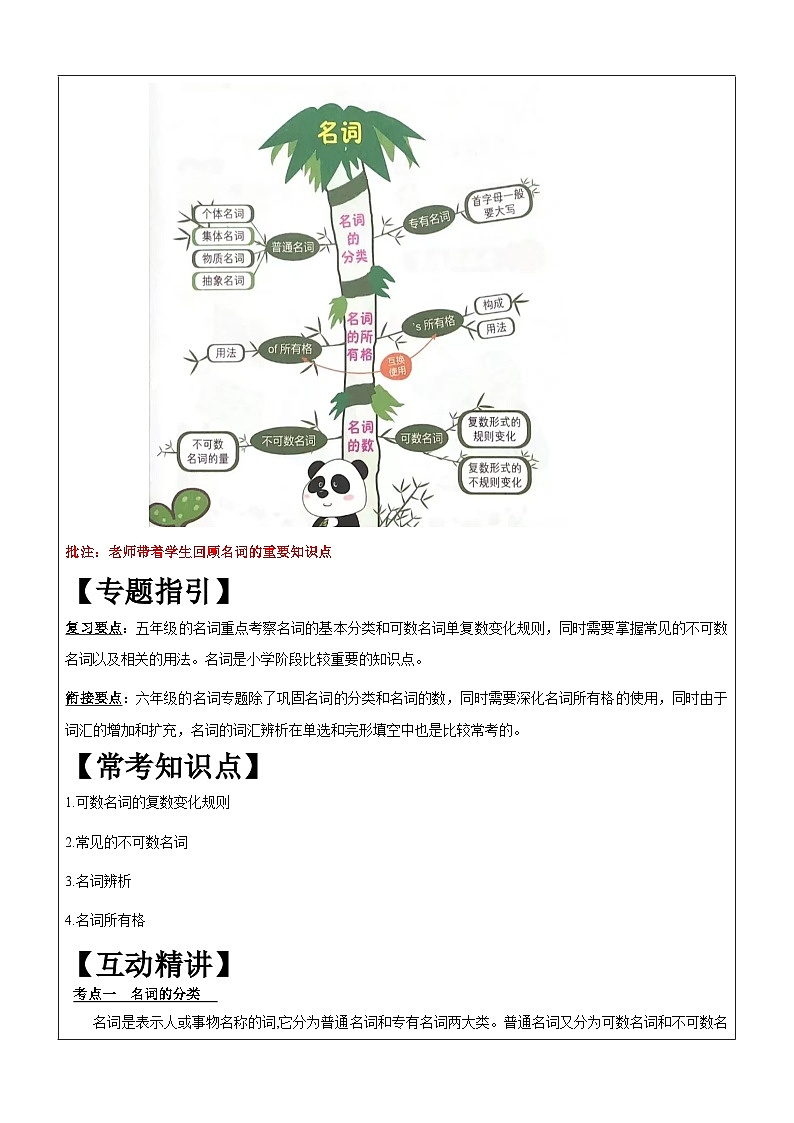 暑假讲义2023年小学英语五升六专项复习-第6讲-名词专项 人教PEP版（学生版）第2页