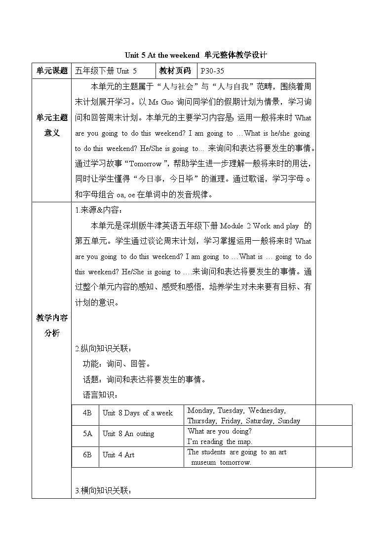 沪教牛津版(六三制一起)五下 Module 2 Unit 5《At the weekend》Period 1 课件+单元教案+素材01