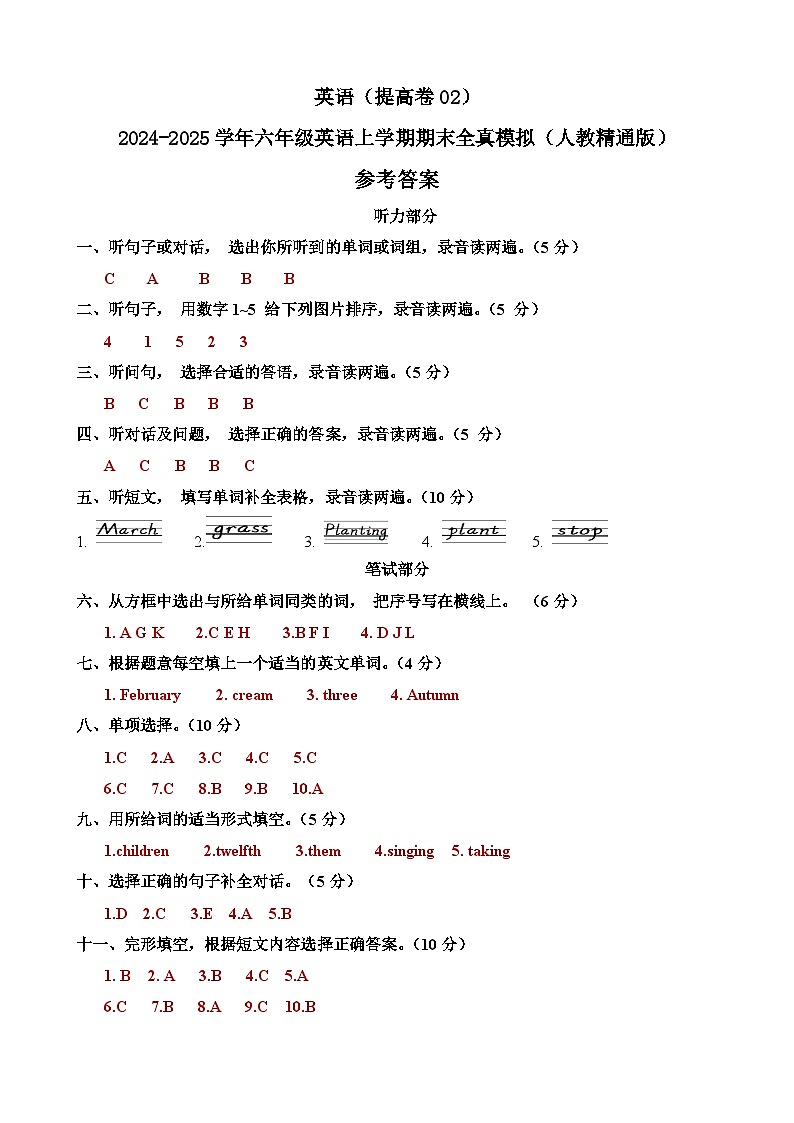 英语（提高卷02）（参考答案）第1页