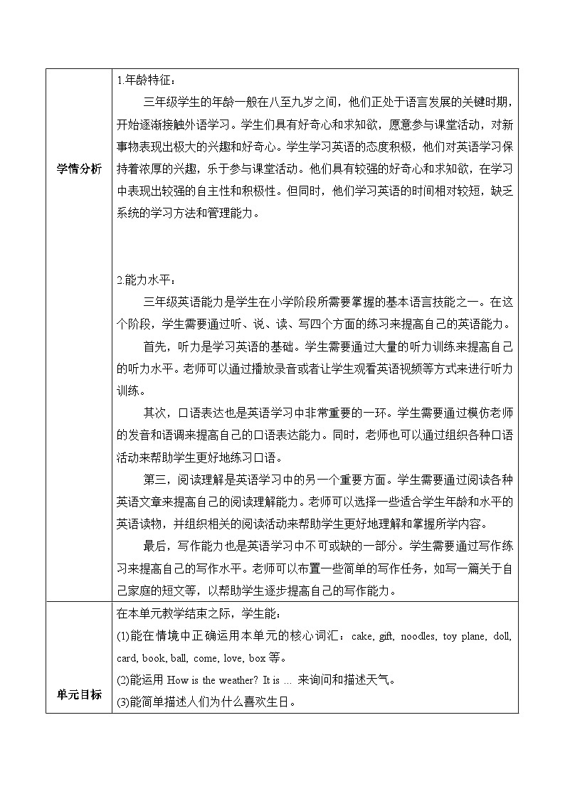 沪教版 三上 Unit 8 Why do we like birthdays Period 2 单元教学设计第3页