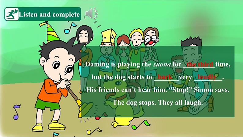 外研版（三起）英语六下 Module 5 Unit 1《He is playing the suona, but the phone rings 》课件第6页