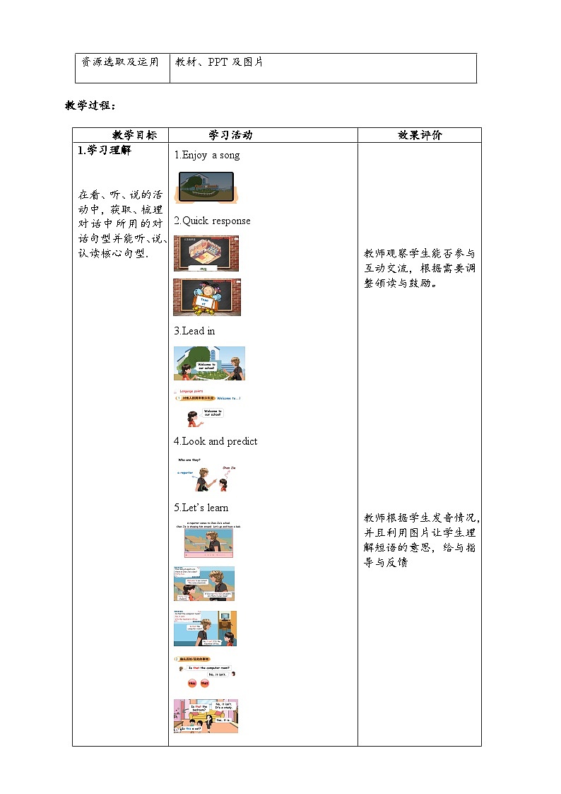 人教PEP英语四下 Unit1 My school B let's talk 单元教案第2页