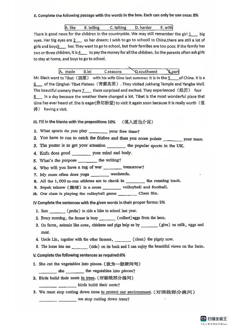 上海市卢湾中学2024-2025学年六年级上学期12月英语月考试题第2页