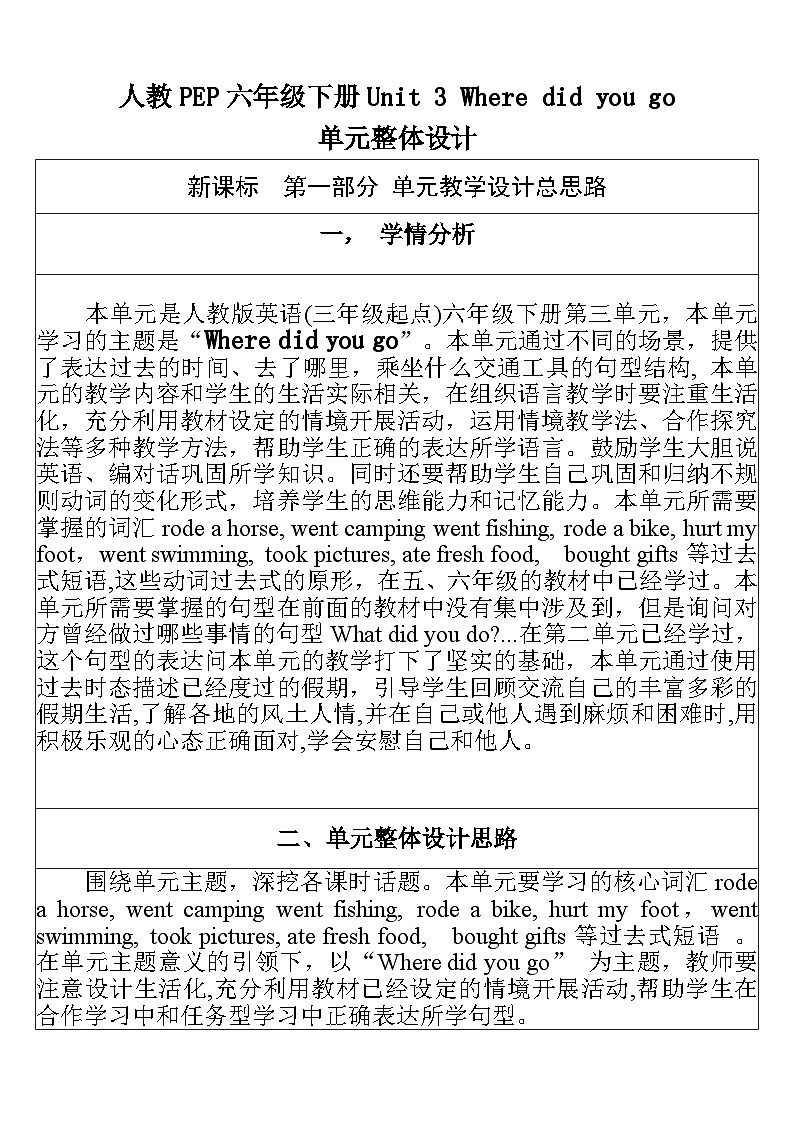 人教PEP英语六下 Unit 3《Where did you go PartB Let's learn》单元教案第1页