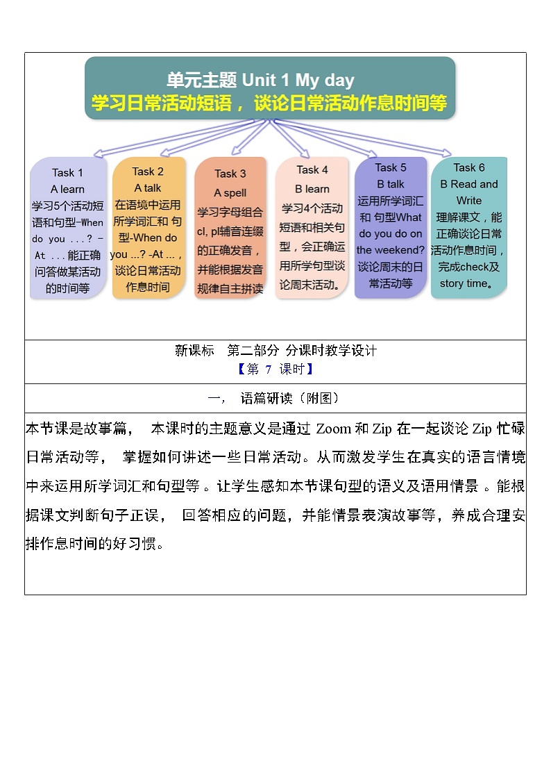 【单元整体教学设计】Unit 1 My day PC Story time 教案第3页