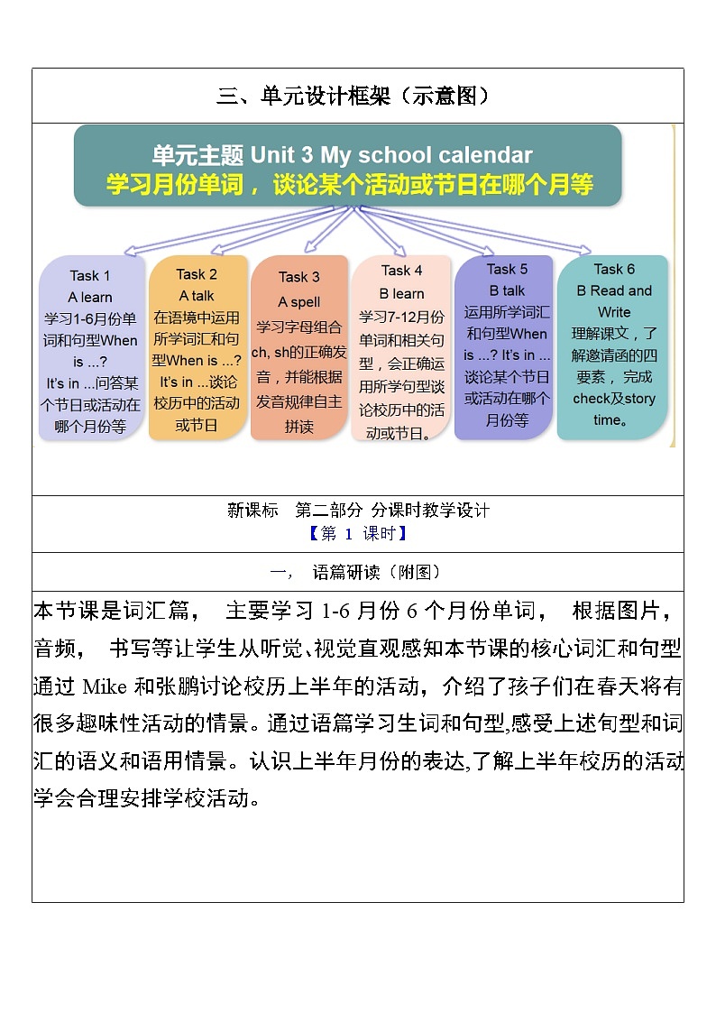【单元整体教学设计】Unit 3 My school calendar PA Let's learn 教案第3页
