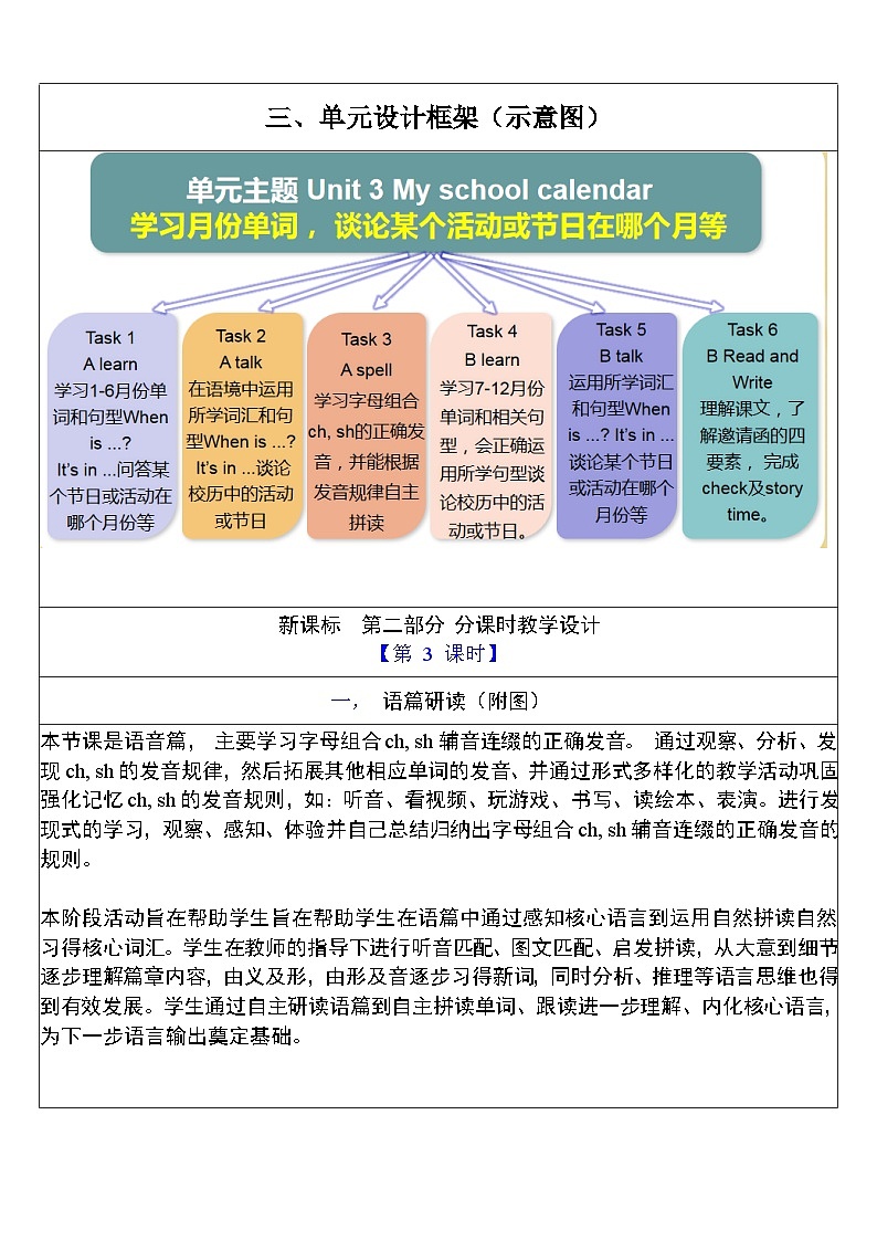 【单元整体教学设计】Unit 3 My school calendar PA Let's spell 教案第3页