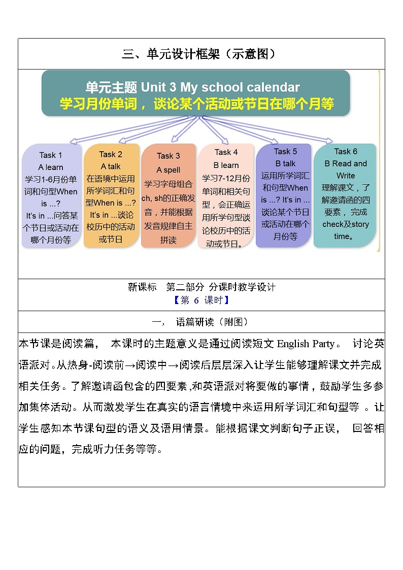 【单元整体教学设计】Unit 3 My school calendar PB Read and write  教案第3页
