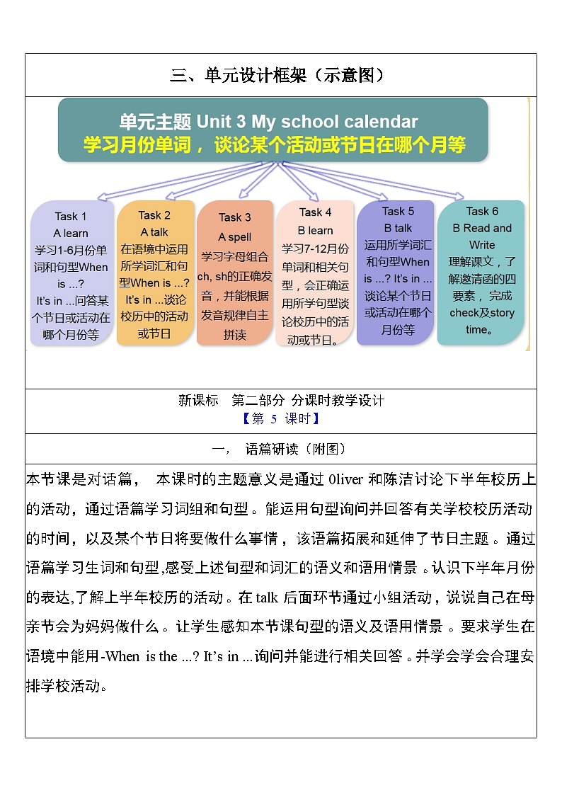 【单元整体教学设计】Unit 3 My school calendar PB Let's talk 教案第3页