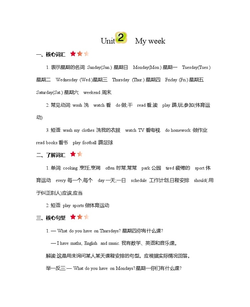 人教PEP版英语五年级上册Unit 1—unit6期末 知识清单第3页