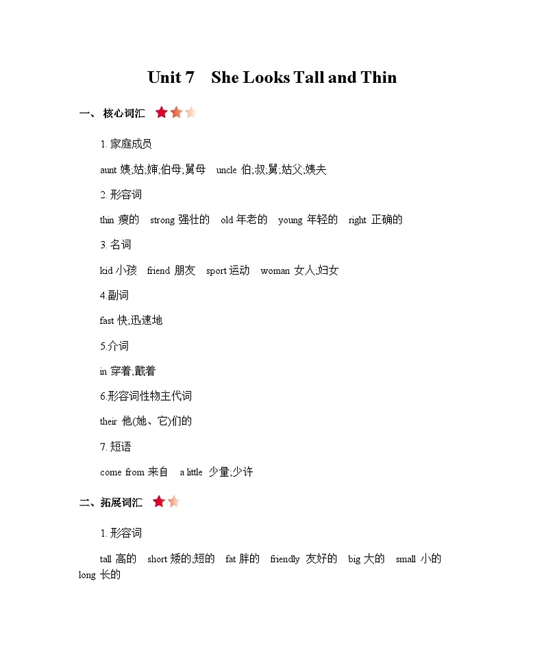 陕旅版小学英语5上 unit7 知识清单 素材第1页