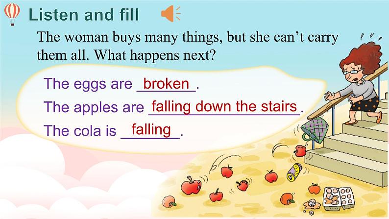 M4U2 The apples are falling down the stairs.第7页