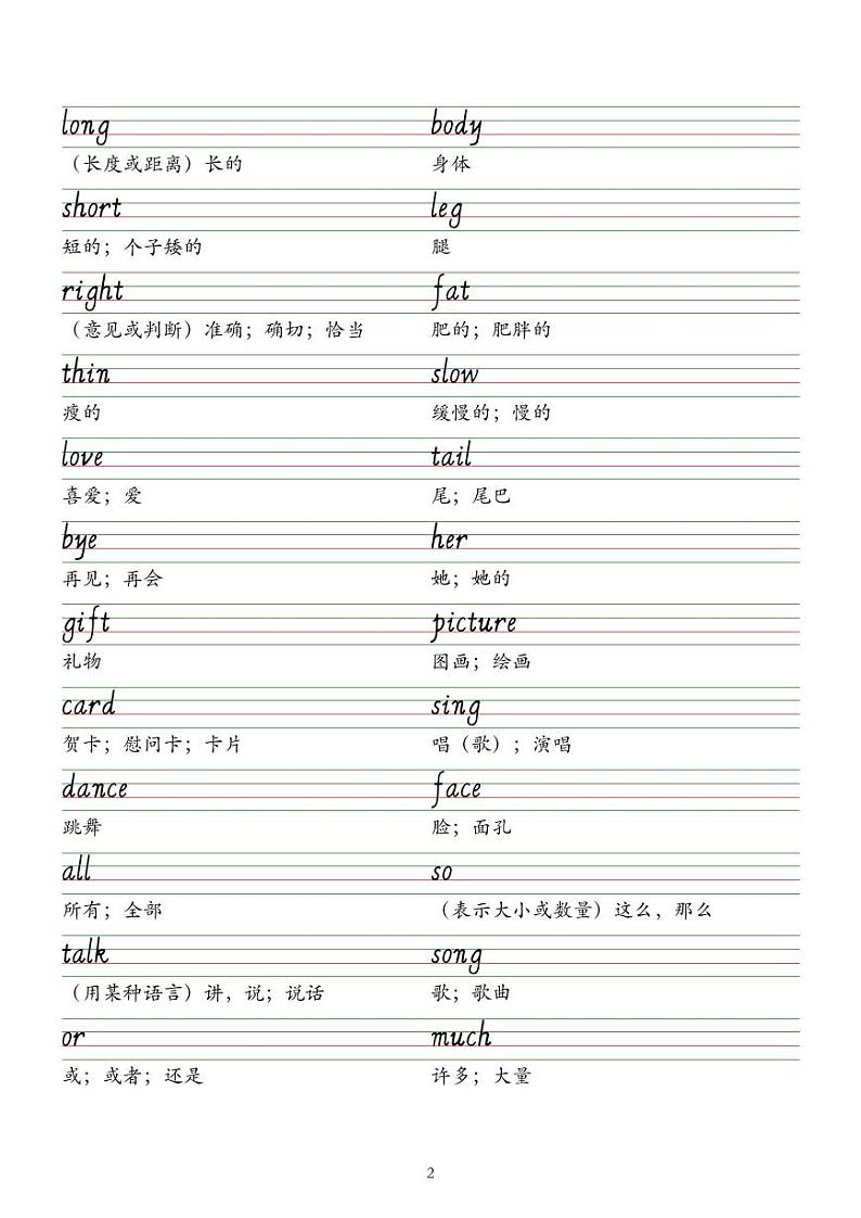 2025春新版三下人教pep版单词意大利斜体字帖-Unit1-6 练习第2页