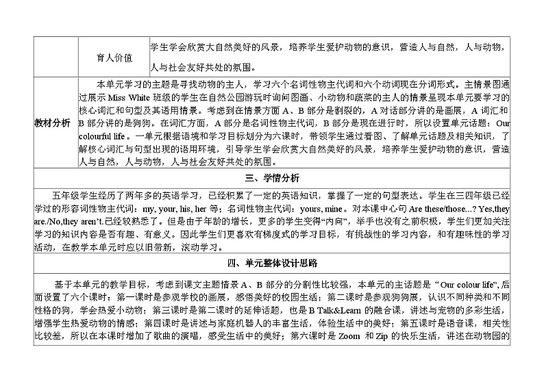 【新课标+核心素养+大单元教学】最新PEP人教版五年级英语下册Unit5 Whose dog is it+整体单元教学设计第2页