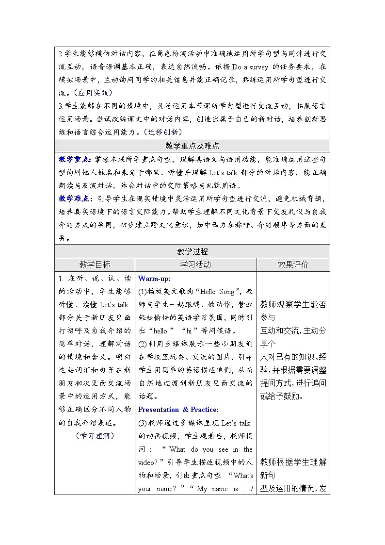 Unit 1 Meeting new people Part A（Let’s talk ）（教案）-2024-2025学年人教PEP版（2024）英语三年级下册第2页