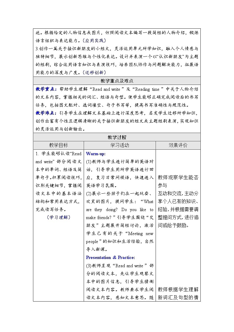 Unit 1 Meeting new people Part B Read and write （教案）-2024-2025学年人教PEP版（2024）英语三年级下册第2页