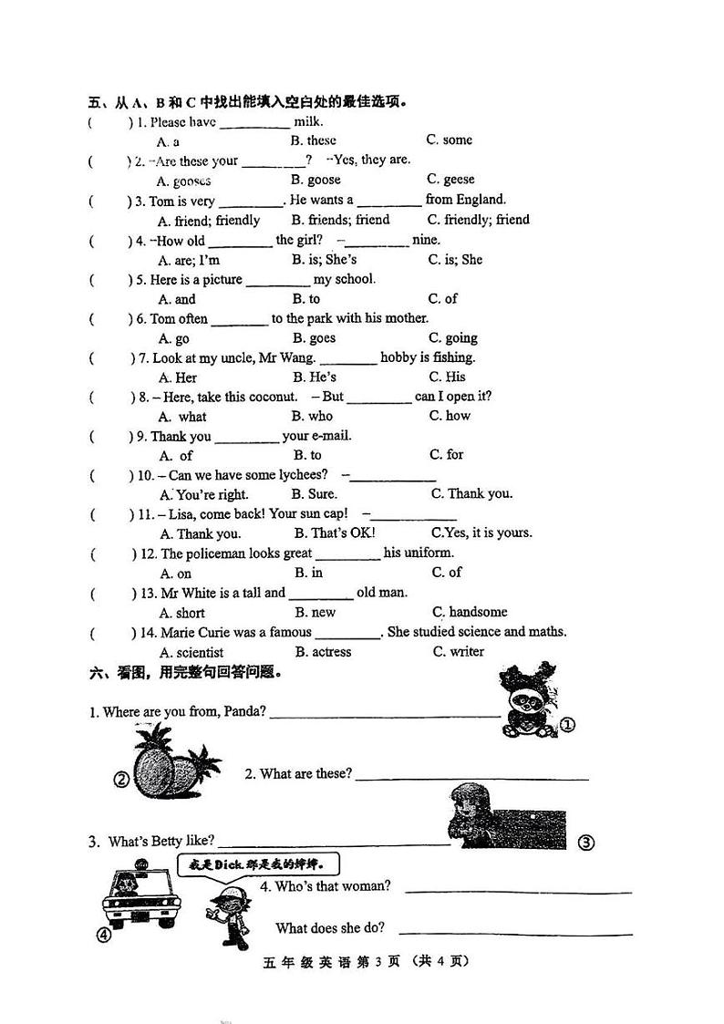 天津市河西区2024-2025年五年级上学期期末英语试题第3页