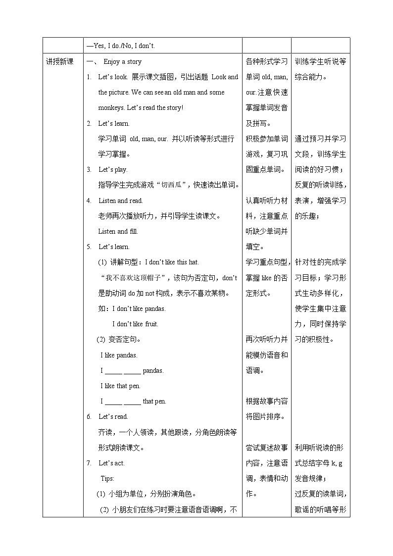 沪教牛津版（六三制一起）英语三下 Unit 4《Animals in the zoo》Enjoy a story 教案第2页