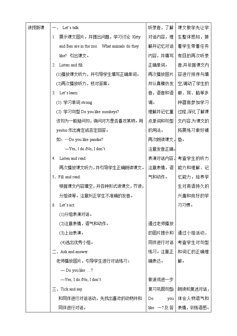 沪教牛津版（六三制一起）英语三下 Unit 4《Animals in the zoo》Listen and say  教案第2页