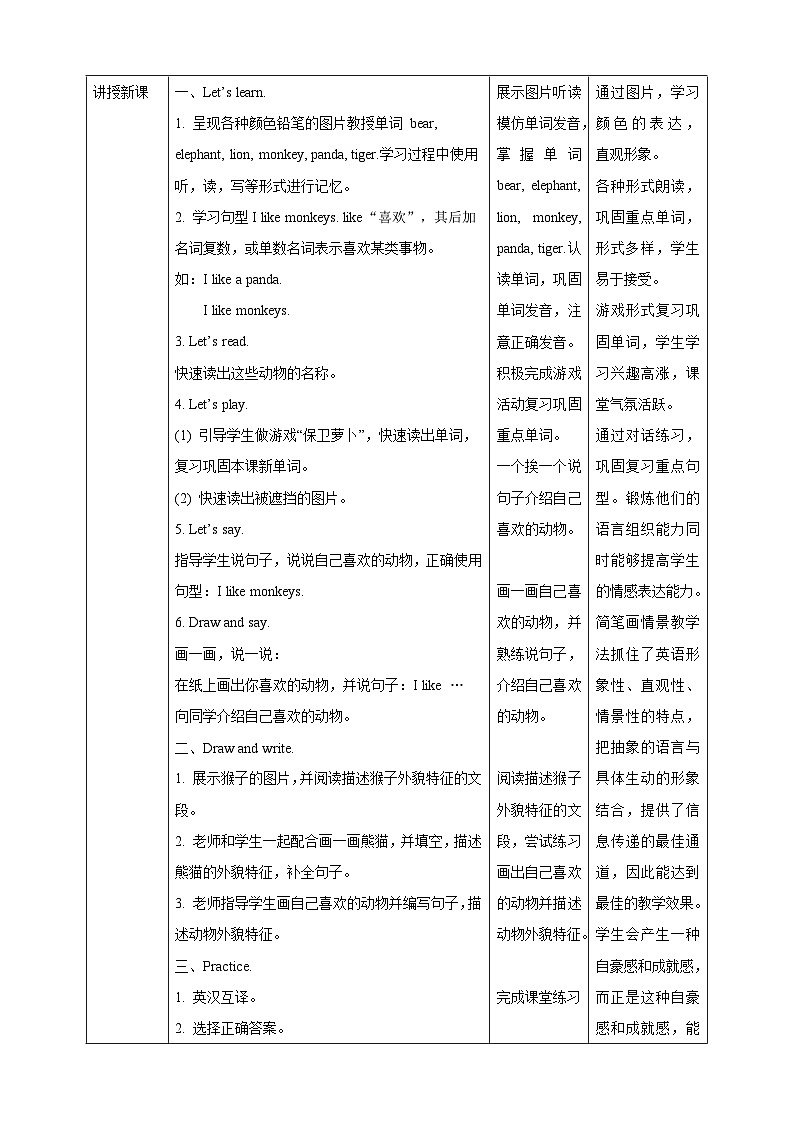 沪教牛津版（六三制一起）英语三下 Unit 4《Animals in the zoo》Look and learn  教案第2页