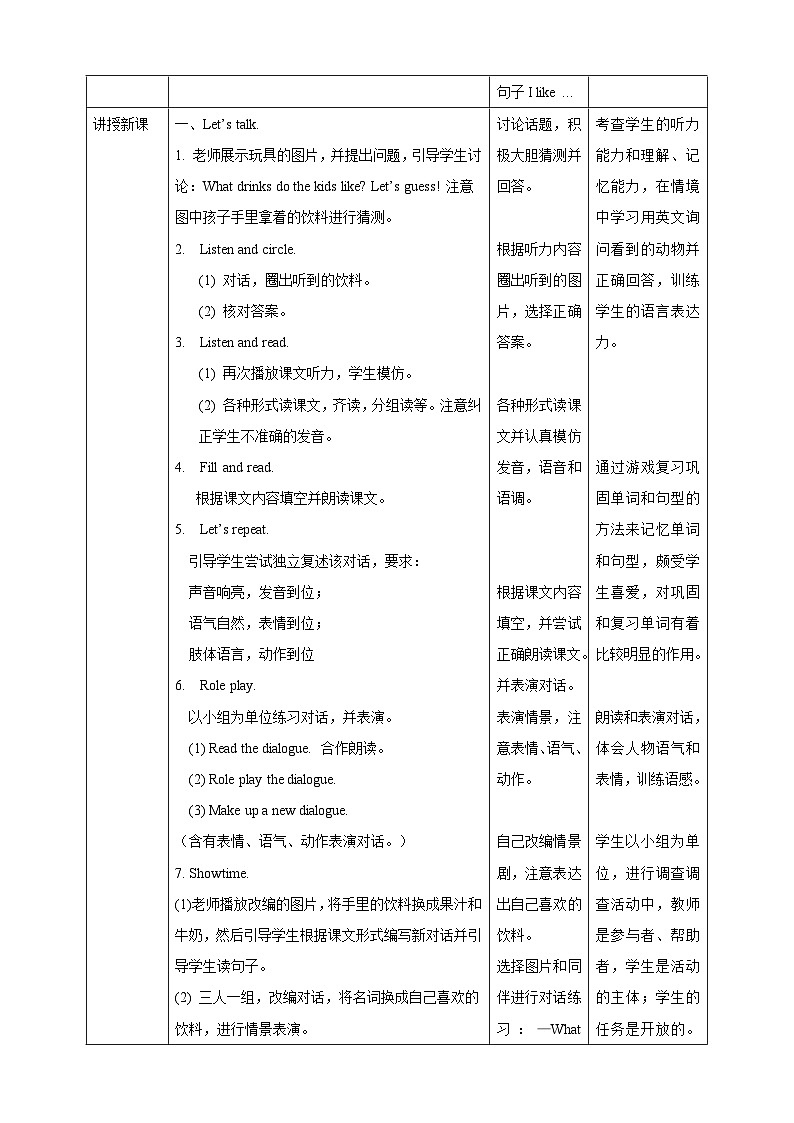 沪教牛津版（六三制一起）英语一下 Unit 6《Drinks I like》Let's talk Do a survey 教案第2页