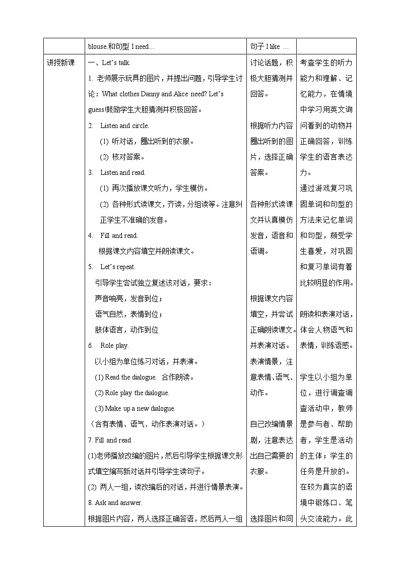 沪教牛津版（六三制一起）英语一下 Unit 9《Clothes》Let's talk Ask and answer 教案第2页