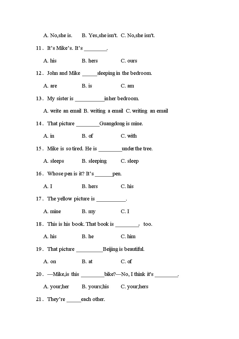 【语法练习】人教版(PEP)五年级英语下册专项突破练习-Unit 5 Whose dog is it（含答案）第2页