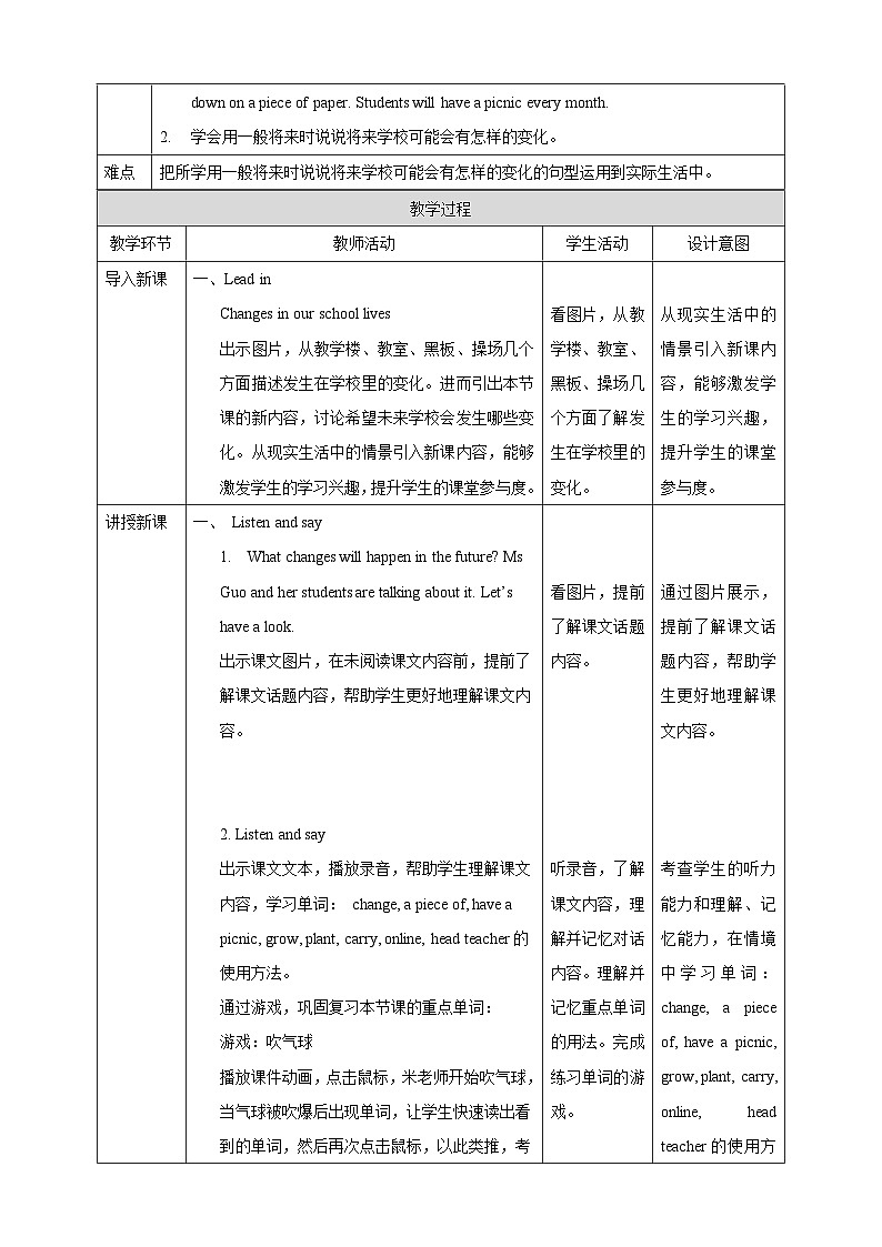 沪教牛津版（六三制一起）英语六下 Unit 3《Our school in the future》Listen and say Think and write 教案第2页
