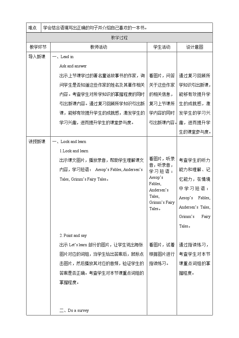 沪教牛津版（六三制一起）英语六下 Unit 10《Great storybooks》Look and learn Do a survey 教案第2页