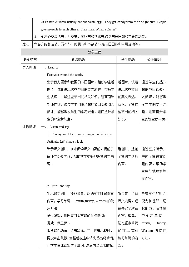 沪教牛津版（六三制一起）英语六下 Unit 11《Western festivals》 Listen and say Sing a song 教案第2页