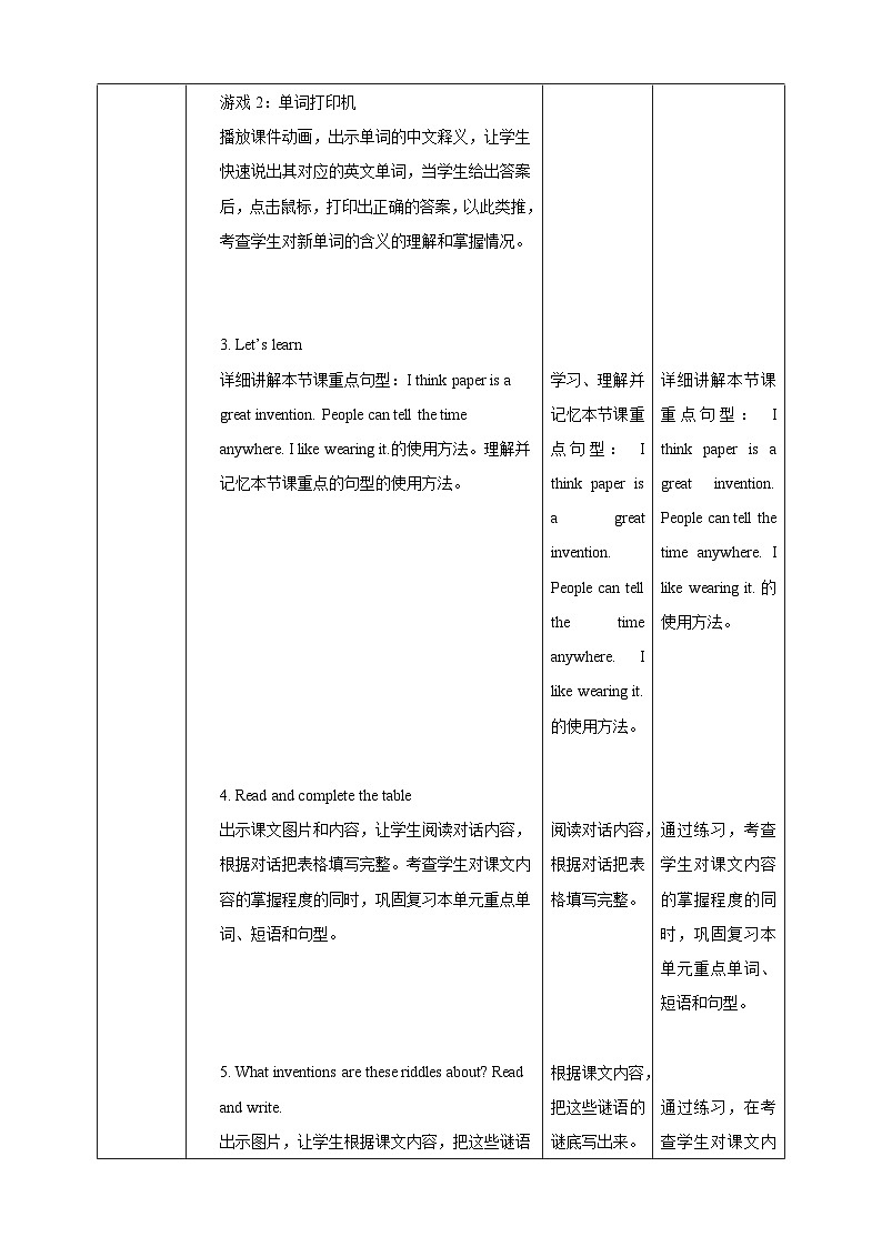 沪教牛津版（六三制一起）英语五下 Unit 10《Great inventions》Listen and say Listen and enjoy 教案第3页