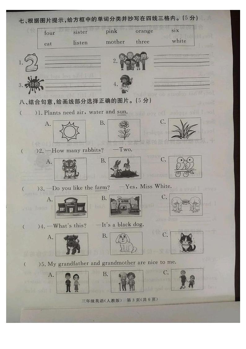 河北省廊坊市霸州市2024-2025学年三年级上学期1月期末英语试题第3页