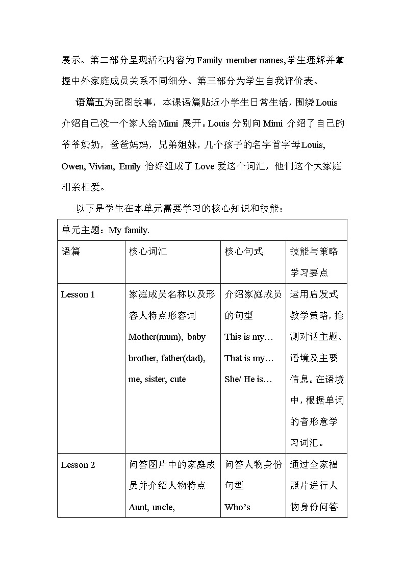 人教精通版（2024）三年级下册英语Unit 3 My family.大单元整体教学设计第2页