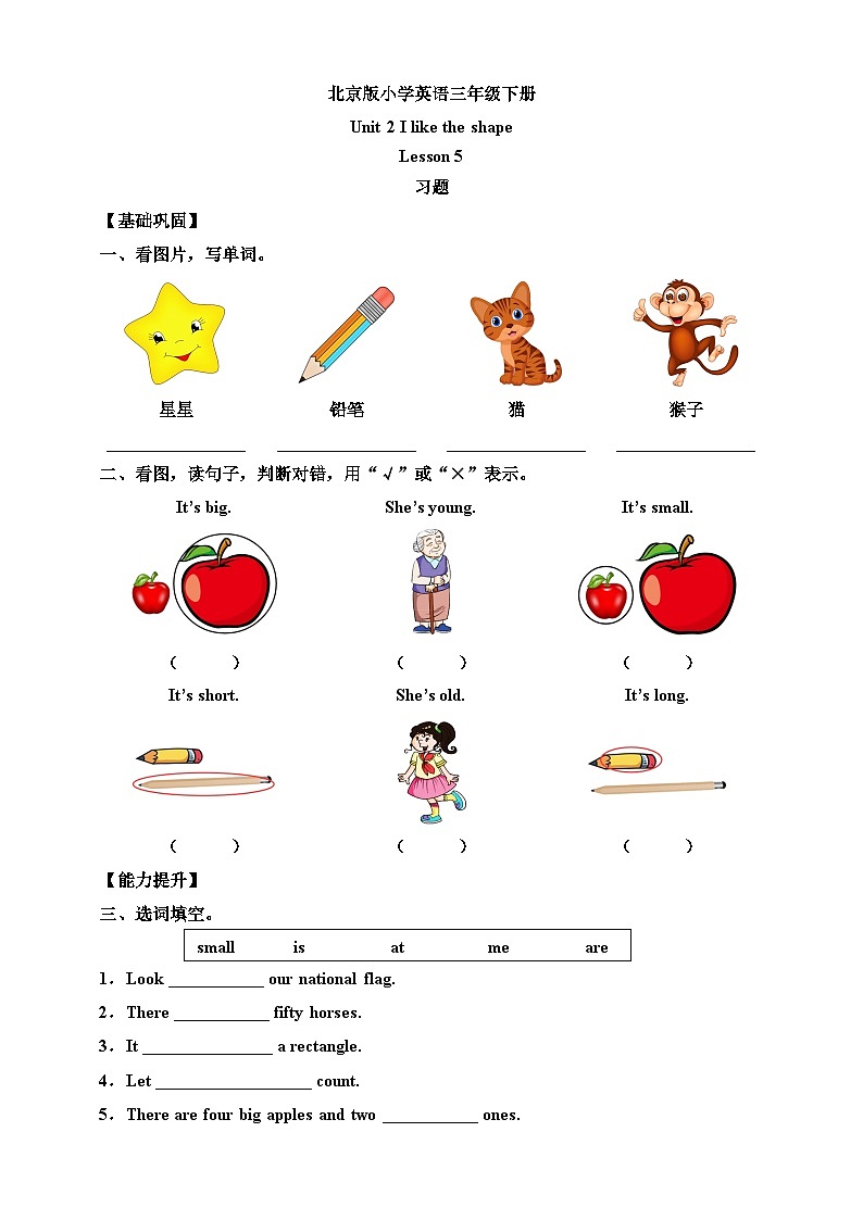 【核心素养】北京版英语三下 Unit 2《 I like the shape 》Lesson 5 练习第1页