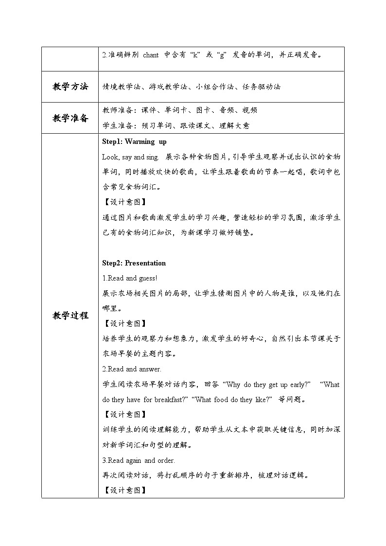 外研版三年级起点小学英语三年级下册 Unit3 Yummy food.课时2教案第2页