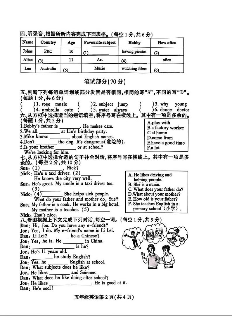 江苏省徐州市铜山区2024-2025学年五年级上学期期末英语试题第2页