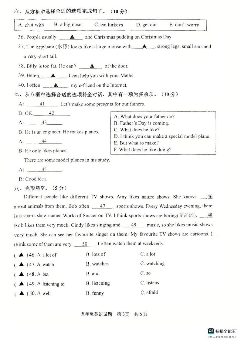 江苏省盐城市东台市2024-2025学年五年级上学期1月期末英语试题第3页