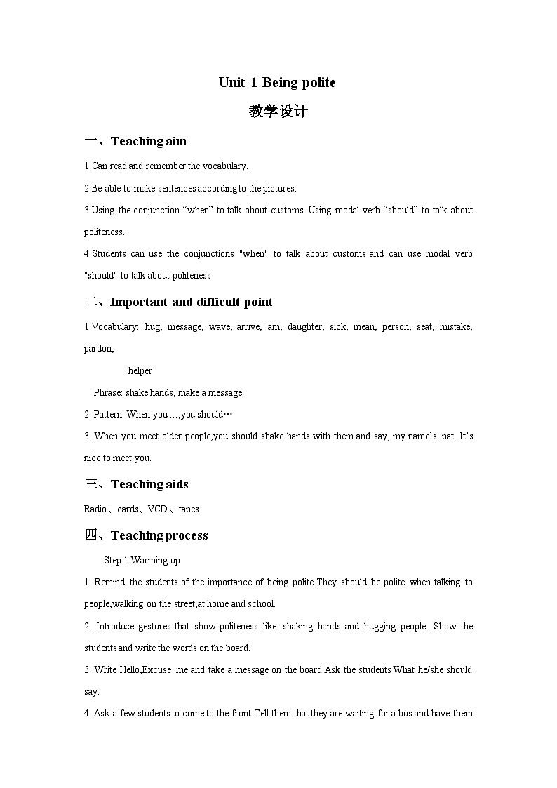 Unit 1 Being polite.教案3第1页