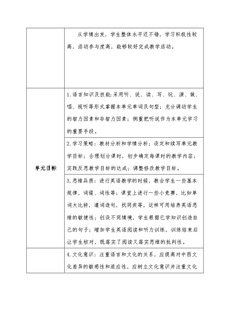 重大版英语四下Unit 5 When is the tiger show 表格式大单元教案第3页