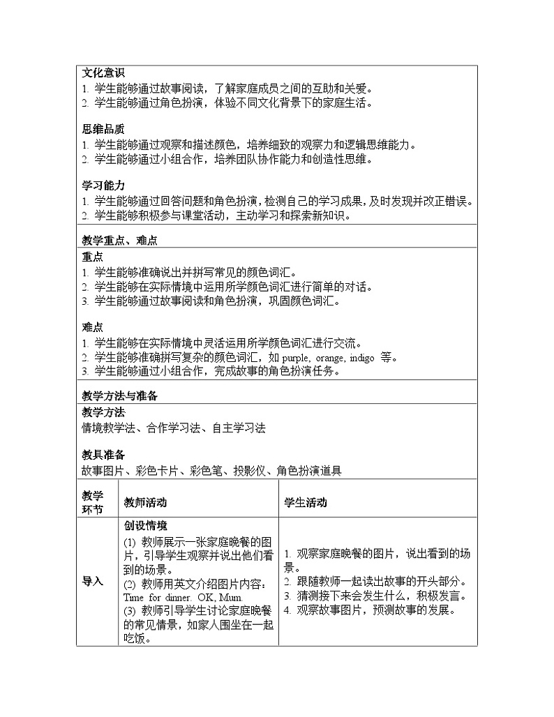 Unit 6 Colours Story Time（教学设计）-2024-2025学年人教精通版（2024）英语三年级下册第2页