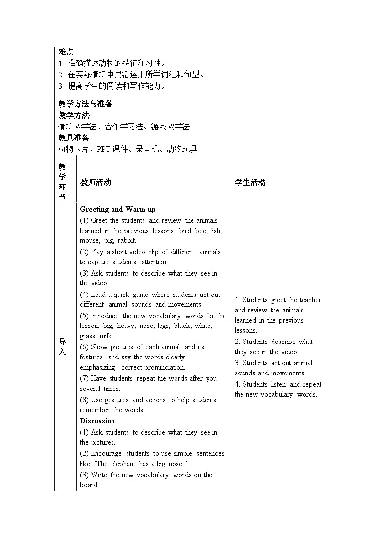 Unit 5 Animals Lesson 3（教学设计）-2024-2025学年人教精通版（2024）英语三年级下册第2页