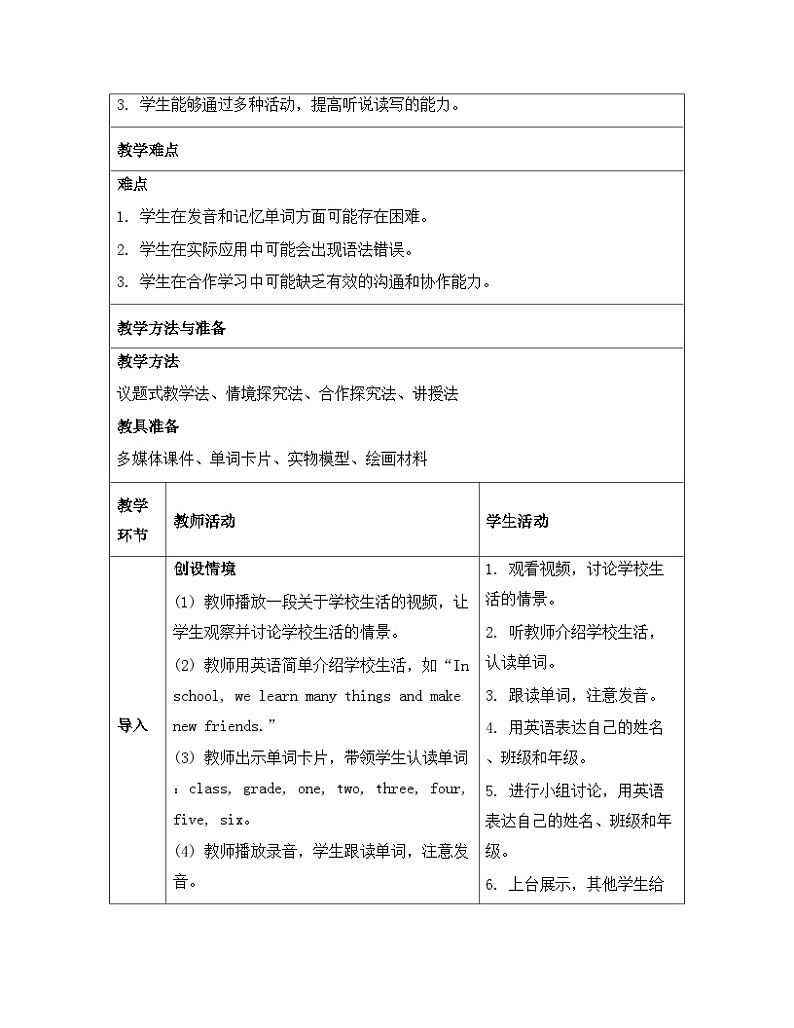 人教精通版（2024）三年级下册英语Unit 2 My class单元整体教学设计（共5课时）第3页
