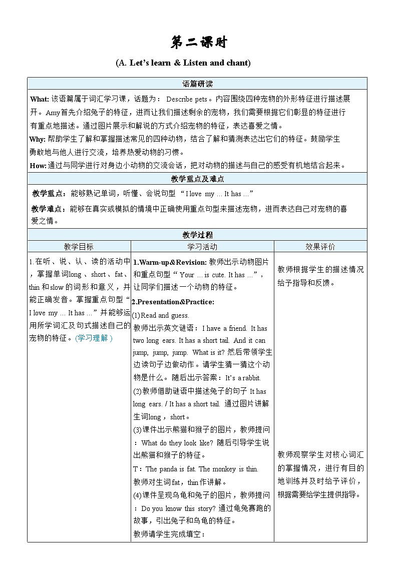 第2课时 A Let's learn & Listen and chant第1页