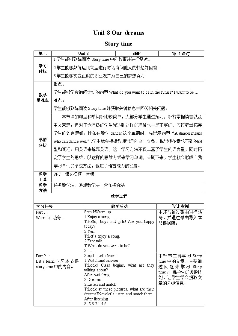 Unit 8 第1课时（教学设计）Story time第1页