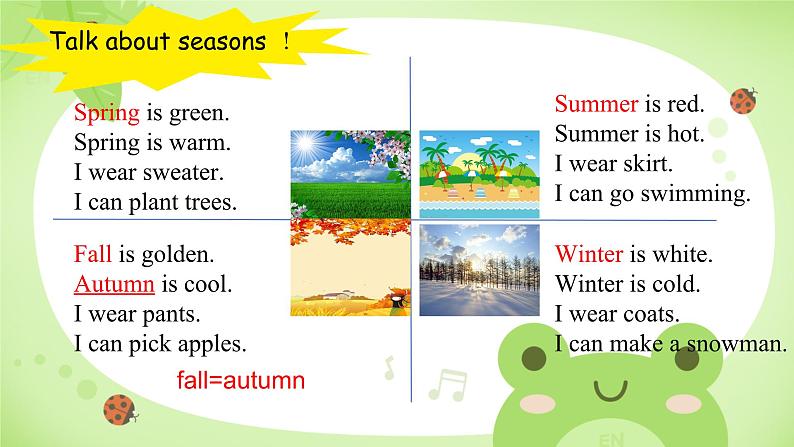 Unit 2 My favourite season Part B Let's try&Let's talk（课件）人教PEP版英语五年级下册第4页