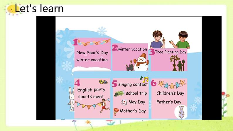 Unit 3 My school calendar Part A  Let's learn（课件）人教PEP版英语五年级下册第4页