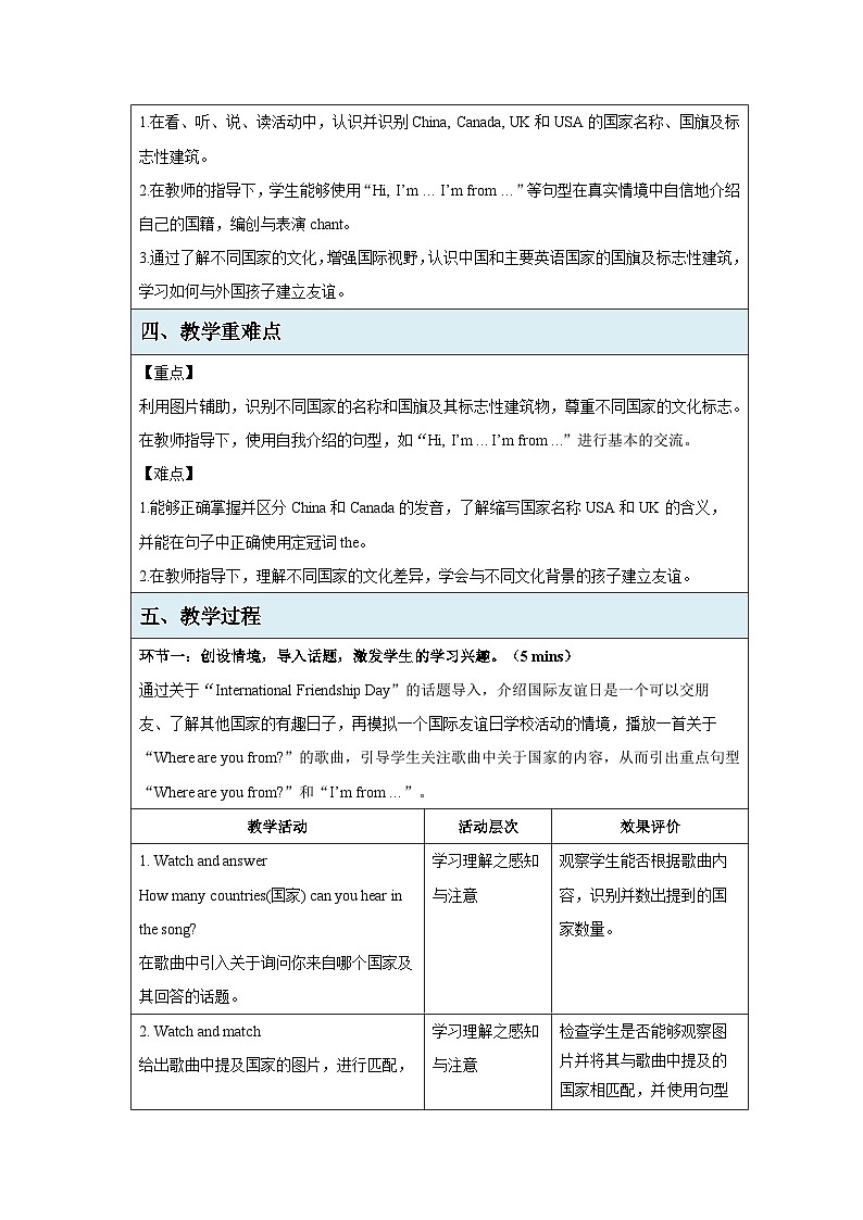 Unit 1 Meeting new people Part A Let's learn  教案 人教PEP版（2024）三年级下册第2页