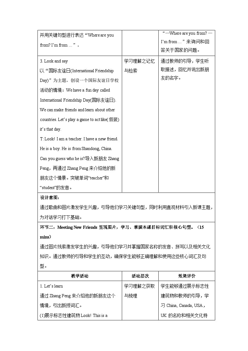 Unit 1 Meeting new people Part A Let's learn  教案 人教PEP版（2024）三年级下册第3页