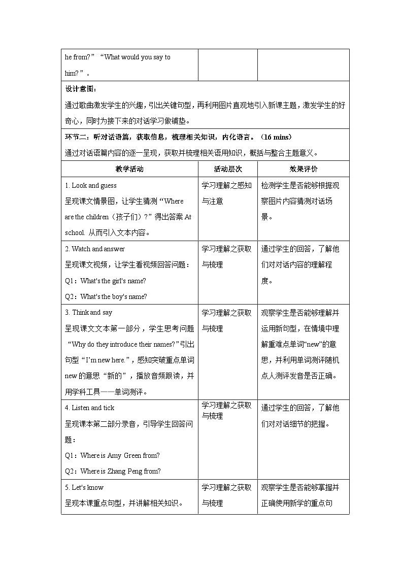 Unit 1 Meeting new people Part A Let's talk 教案 人教PEP版（2024）三年级下册第3页